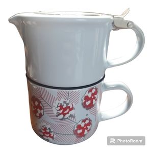 TEAVANA Forlife Stackable Pot Cup Mug Infuser Blue Tea For One Winter Pinecones